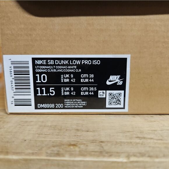 Nike SB Dunk Low Pro ISO Size 10 Light Cognac White Shoe Sneaker DM8998-200 - Picture 10 of 11